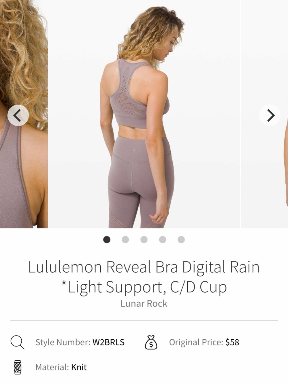 lululemon athletica Reveal Bra in Lunar Rock